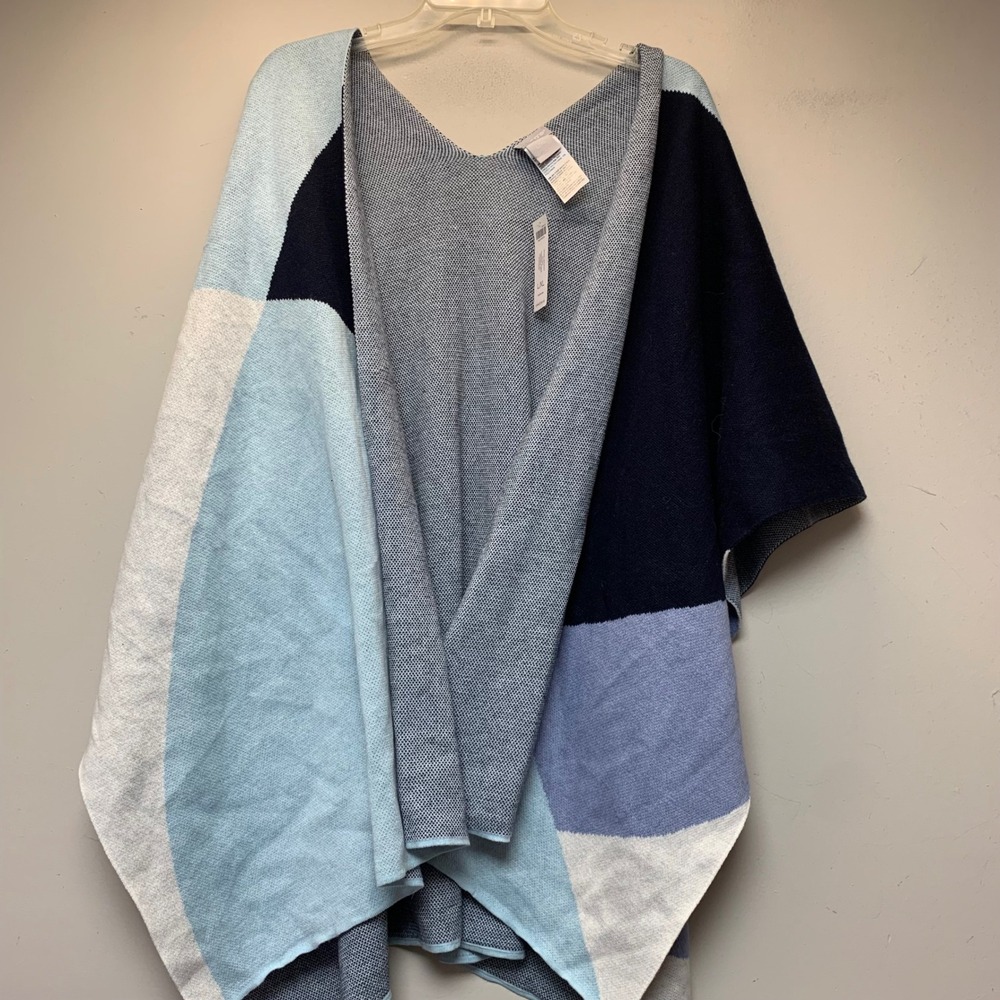 Chico's Ruana Womens L/XL Blue New Drama Abstract Colorblock Wrap 570318334